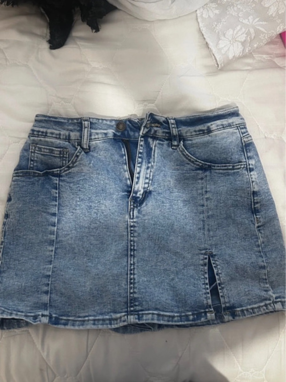 & Other Stories Light Blue Denim Mini Skirt with Front Notch